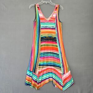 Spense Pink Striped Midi Dress Sleeveless Stretch Sundress Asymmetrical Women S